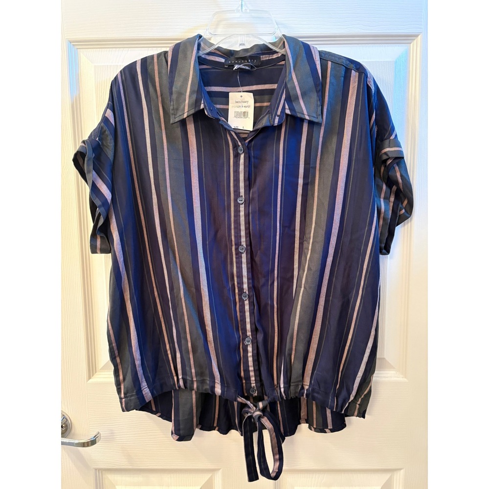 Sanctuary Womens Striped Tie‎ Front Button Down Shirt Size Large NWT